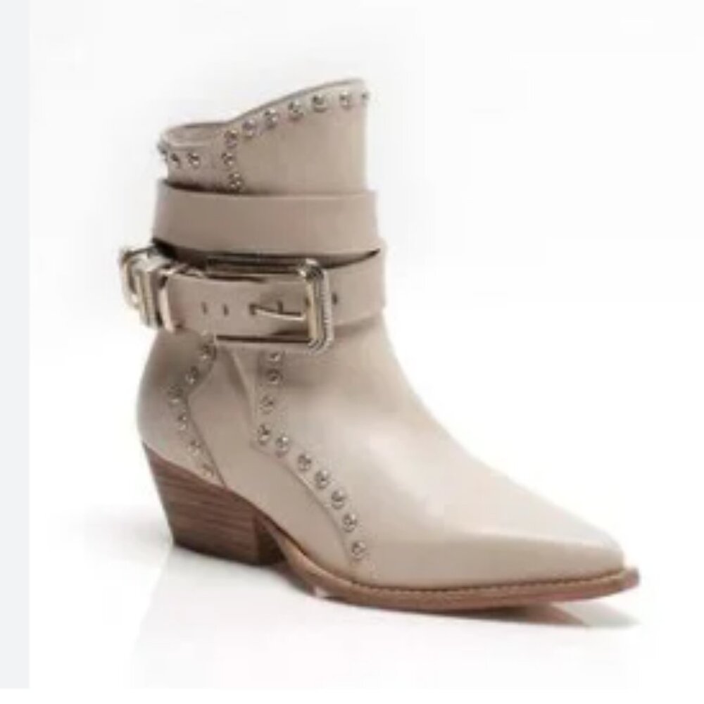 Free People Beige Studded Leather Ankle Booties